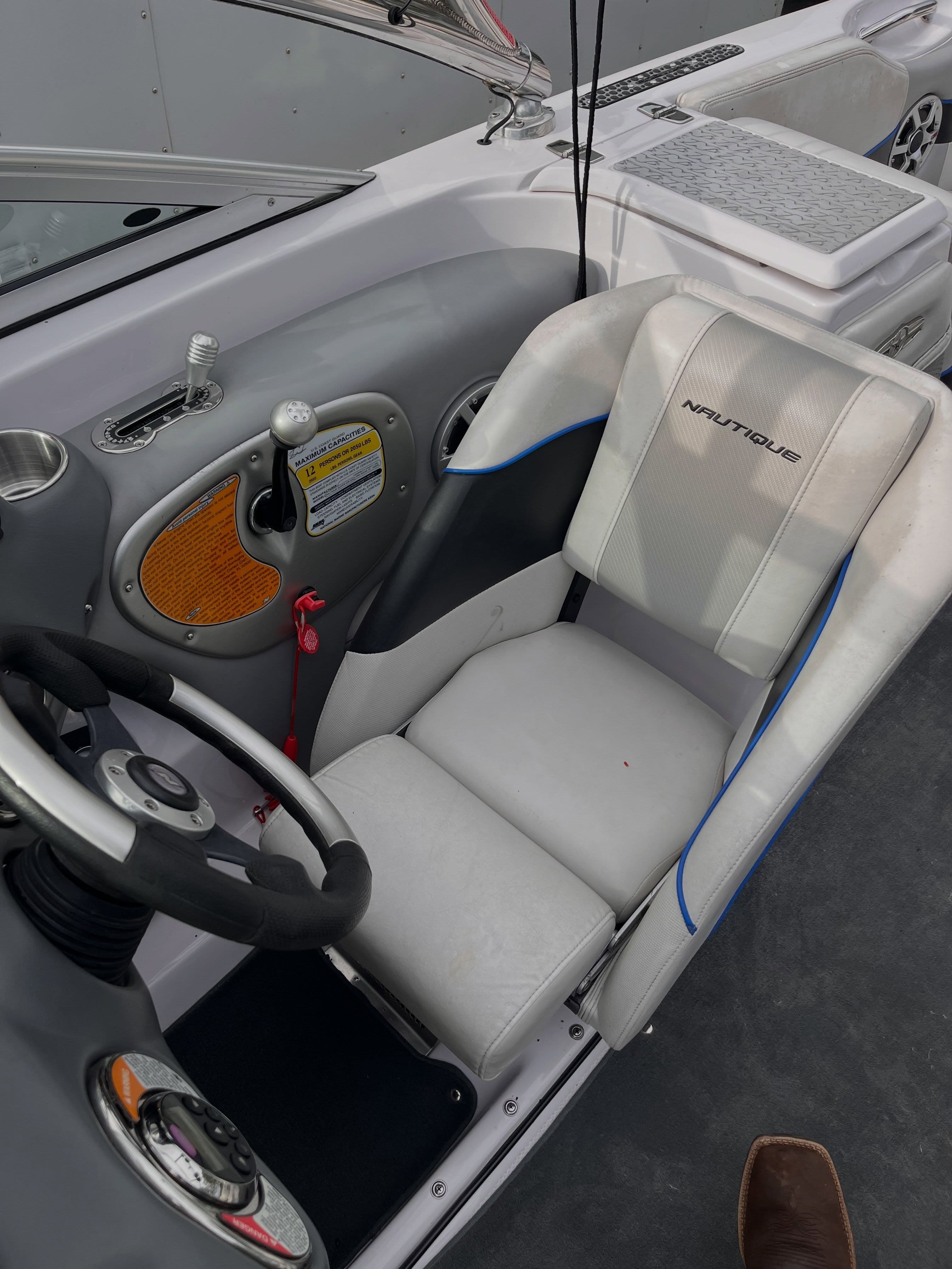 Clean, detailed Nautique boat seat and helm after detailing, Lake Lanier GA